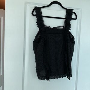 FRAME  Black Katie Ruffle Blouse Button Back Embroidered Lace Size M NWOT.